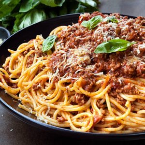 Spaghetti and roast chicken