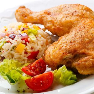 Roast Chicken, Rice and vegetables Lunch